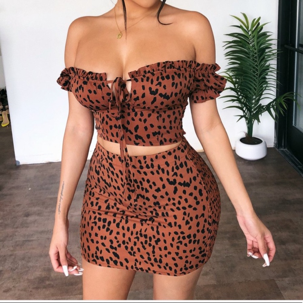 2 piece set , Leopard Print Set(Brown/Black)
